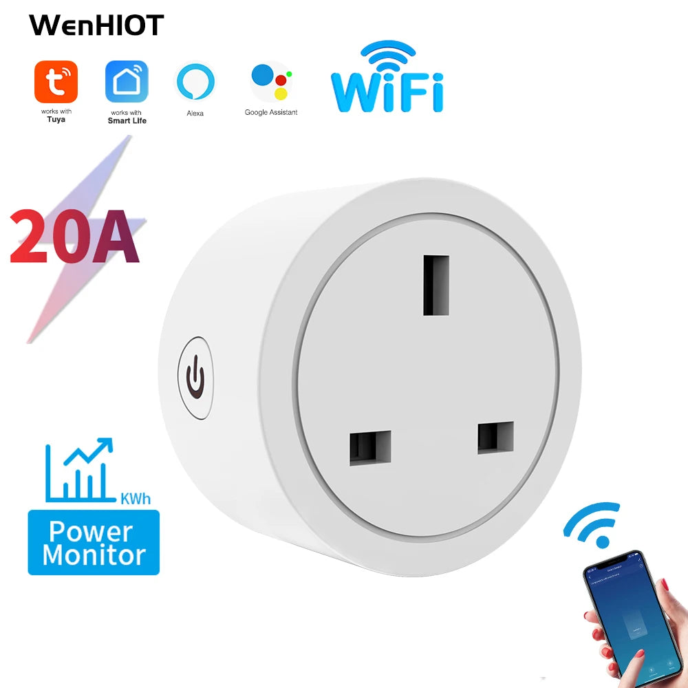 SIXWGH Tuya Smart Socket WIFI 16A/20A EU US UK AU Plug With Monitoring Timing Function Smart Home Electronic Power Outlet Alexa