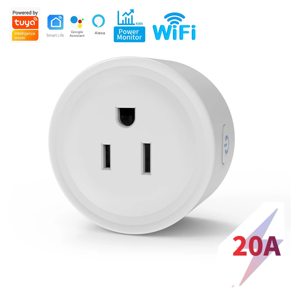SIXWGH Tuya Smart Socket WIFI 16A/20A EU US UK AU Plug With Monitoring Timing Function Smart Home Electronic Power Outlet Alexa