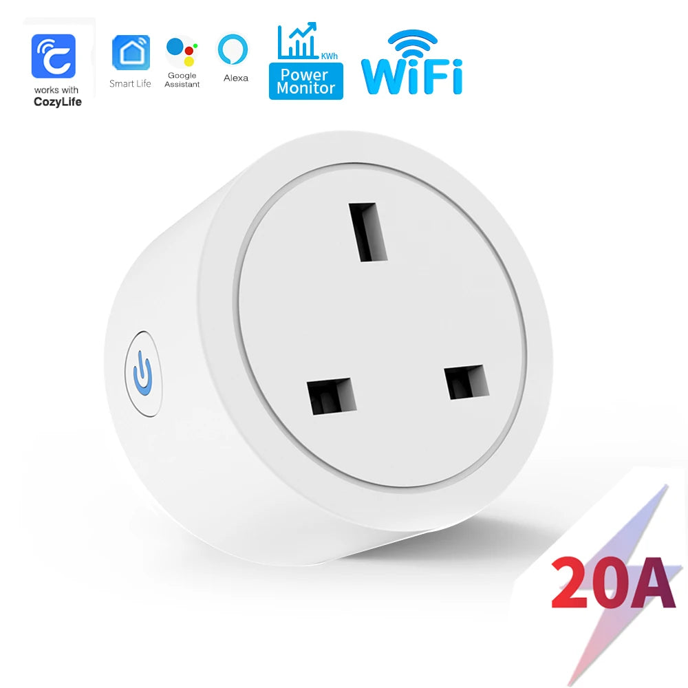 SIXWGH Tuya Smart Socket WIFI 16A/20A EU US UK AU Plug With Monitoring Timing Function Smart Home Electronic Power Outlet Alexa