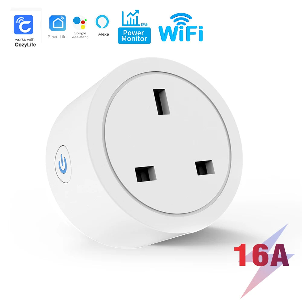 SIXWGH Tuya Smart Socket WIFI 16A/20A EU US UK AU Plug With Monitoring Timing Function Smart Home Electronic Power Outlet Alexa