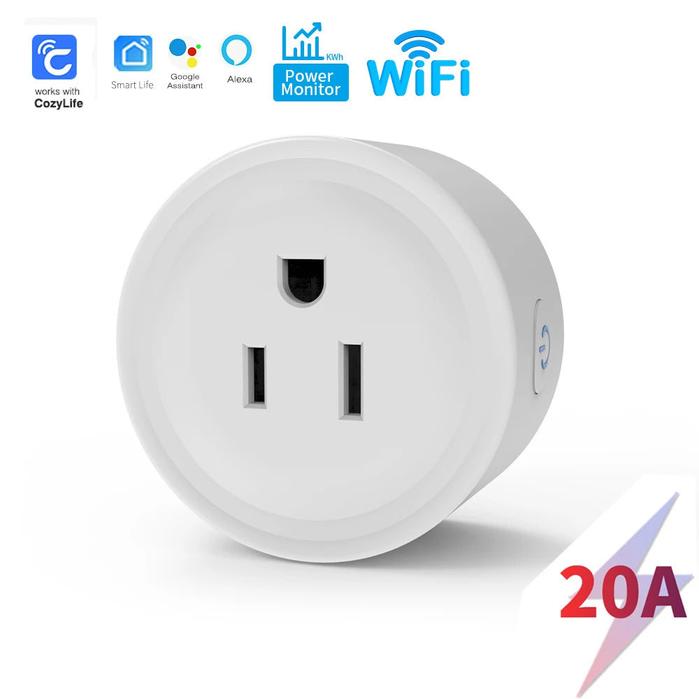SIXWGH Tuya Smart Socket WIFI 16A/20A EU US UK AU Plug With Monitoring Timing Function Smart Home Electronic Power Outlet Alexa