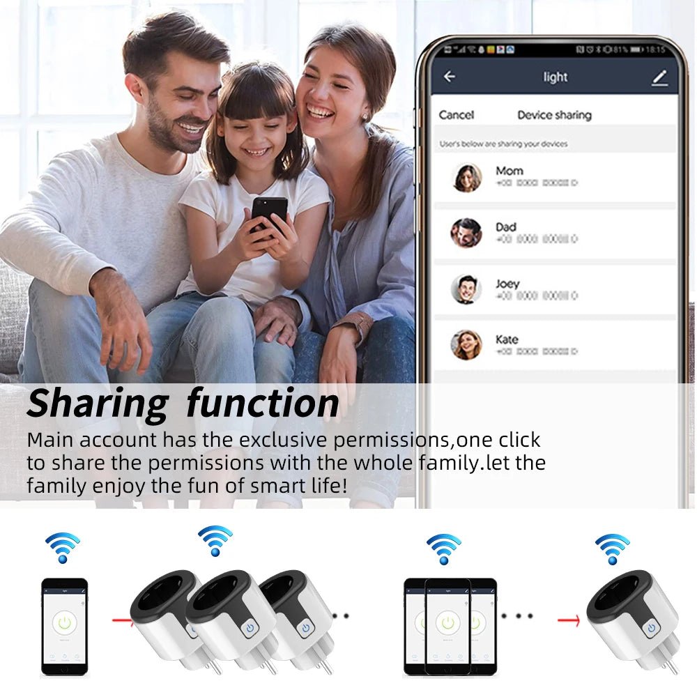 SIXWGH Tuya Smart Socket WIFI 16A/20A EU US UK AU Plug With Monitoring Timing Function Smart Home Electronic Power Outlet Alexa