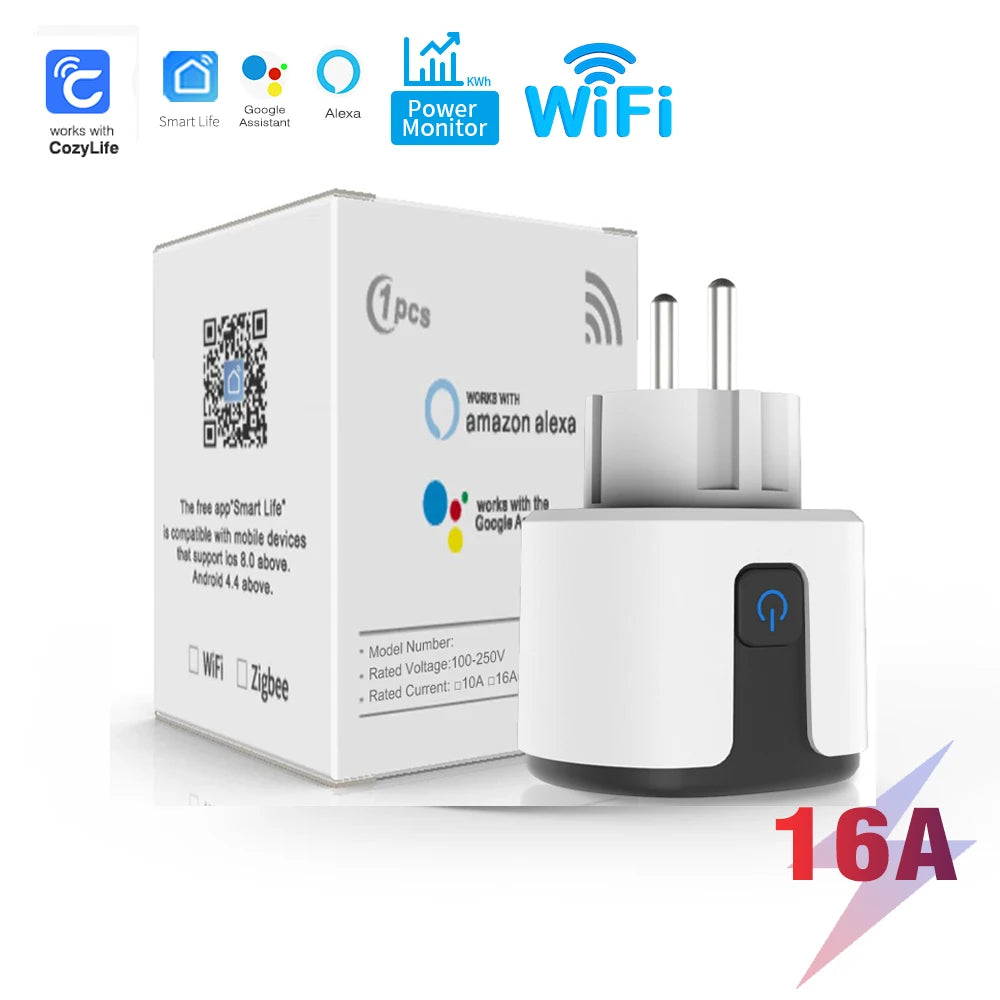 SIXWGH Tuya Smart Socket WIFI 16A/20A EU US UK AU Plug With Monitoring Timing Function Smart Home Electronic Power Outlet Alexa